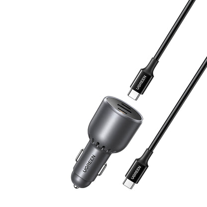 Auto punjač s USB-C kabelom UGREEN EC705, 130W, 5A, 1 x USB-A - 2 x USB-C, Sivi