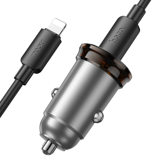 Auto punjač s Lightning kabelom HOCO NZ16B, 45W, 3A, 2 x USB-C, Sivi