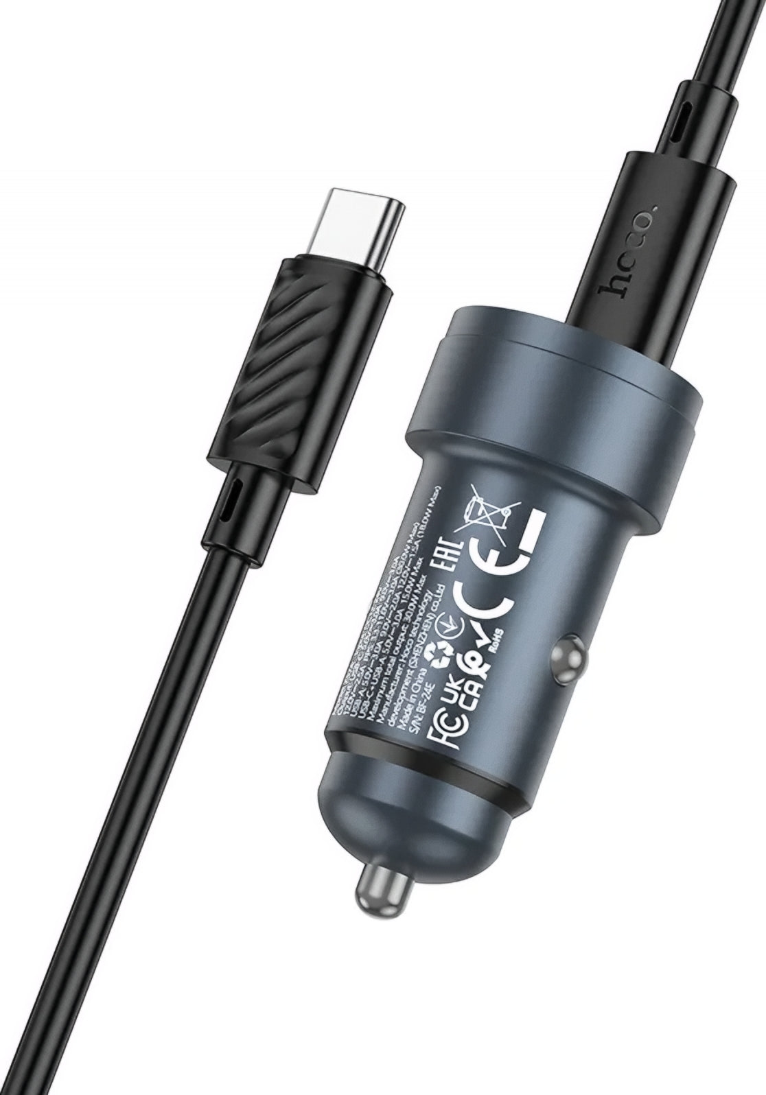 Auto punjač s USB-C kabelom HOCO Z57A, 30W, 3A, 1 x USB-A - 1 x USB-C, Sivi