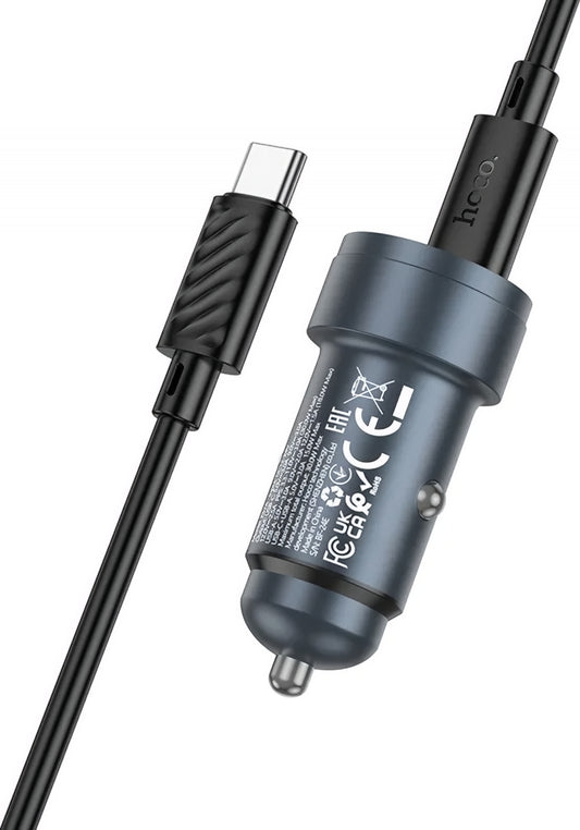 Auto punjač s USB-C kabelom HOCO Z57A, 30W, 3A, 1 x USB-A - 1 x USB-C, Sivi