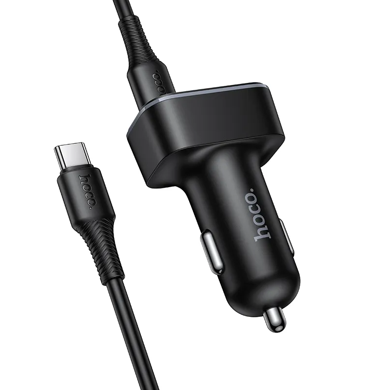 Auto punjač s USB-C kabelom HOCO Z63B Display, 48W, 3A, 1 x USB-A - 1 x USB-C, Crni