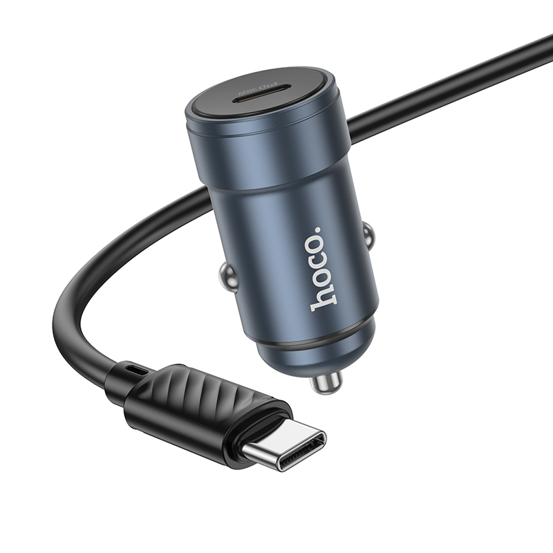 Auto punjač s USB-C kabelom HOCO Z57, 30W, 3A, 1 x USB-C, Siva