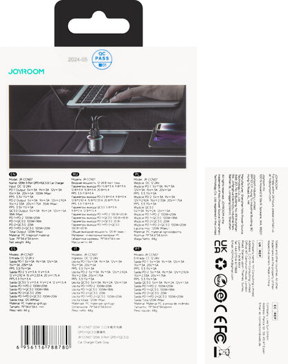 Auto punjač s USB-C kabelom Joyroom JR-CCN07, 120W, 5A, 1 x USB-A - 2 x USB-C, Crni