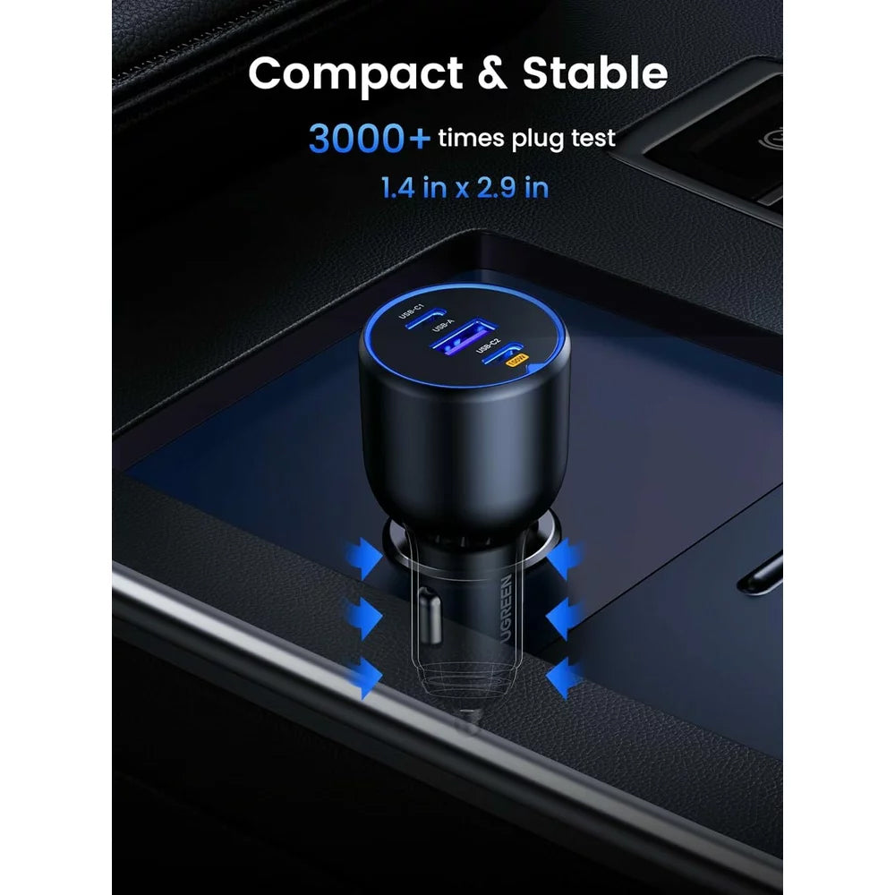 Auto punjač s USB-C kabelom UGREEN CD293, 130W, 5A, 1 x USB-A - 2 x USB-C, Crni