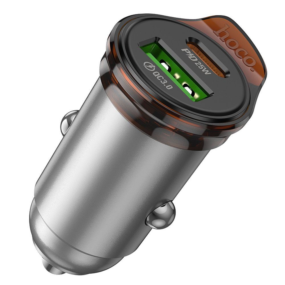 Auto punjač s USB-C kabelom HOCO NZ16A, 43W, 3A, 1 x USB-A - 1 x USB-C, Sivi