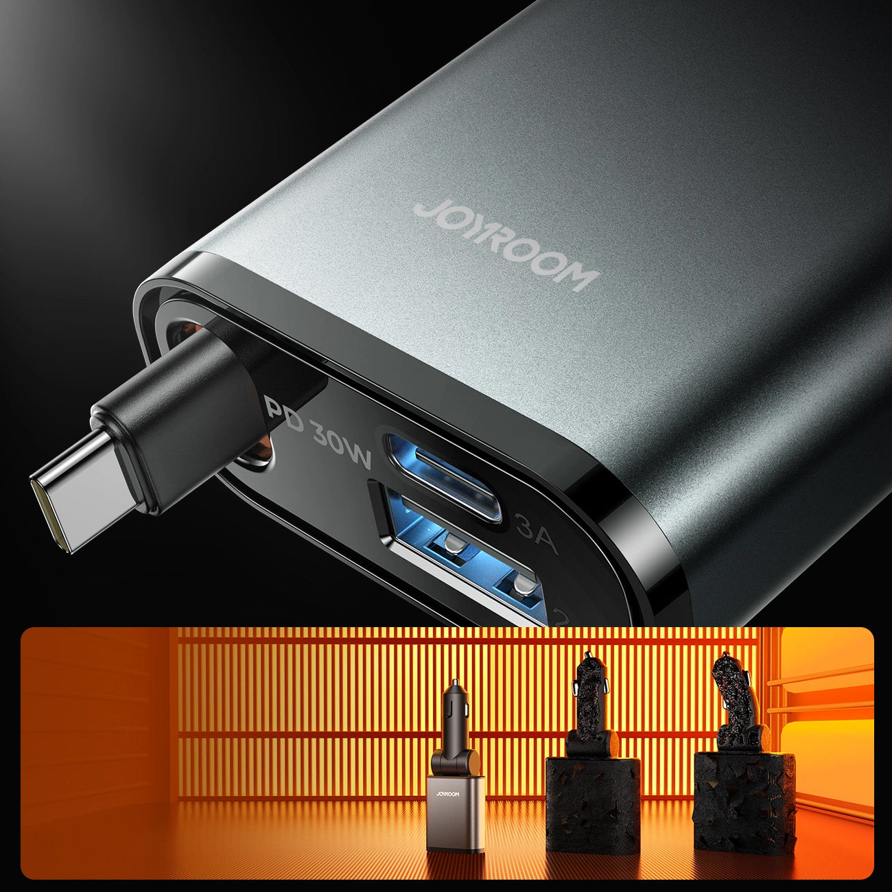 Auto punjač s USB-C kabelom Joyroom JR-CCL07, 30W, 3A, 1 x USB-A - 1 x USB-C, Sivi