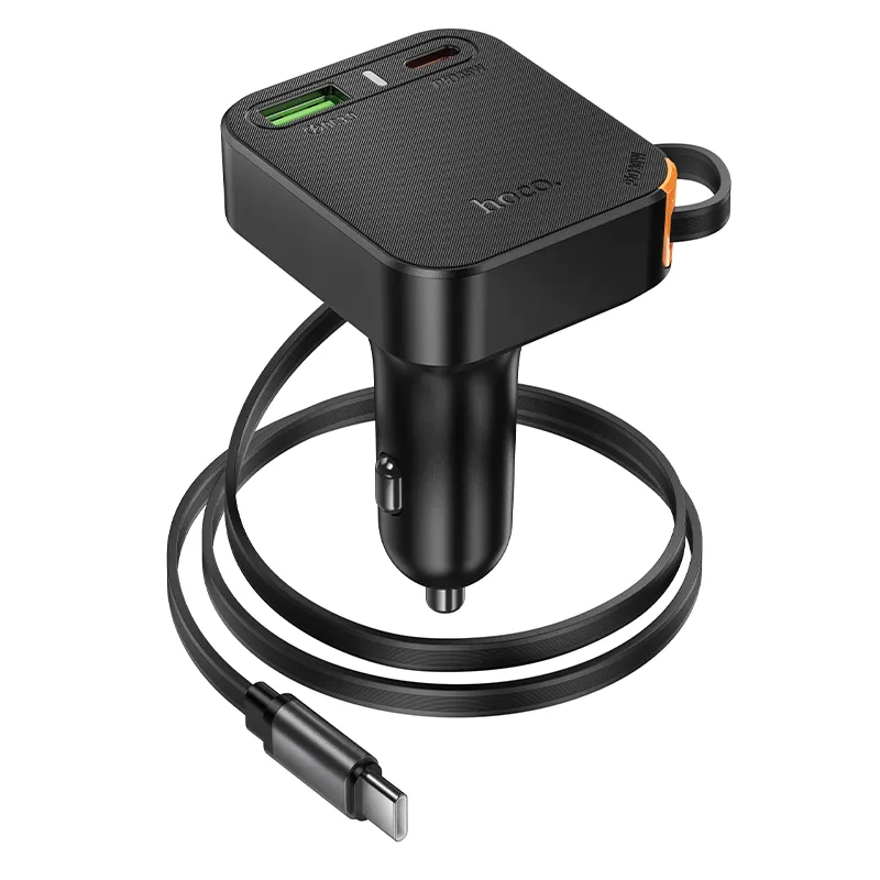 Auto punjač s USB-C kabelom HOCO NZ18, 65W, 3A, 1 x USB-A - 1 x USB-C, Crni