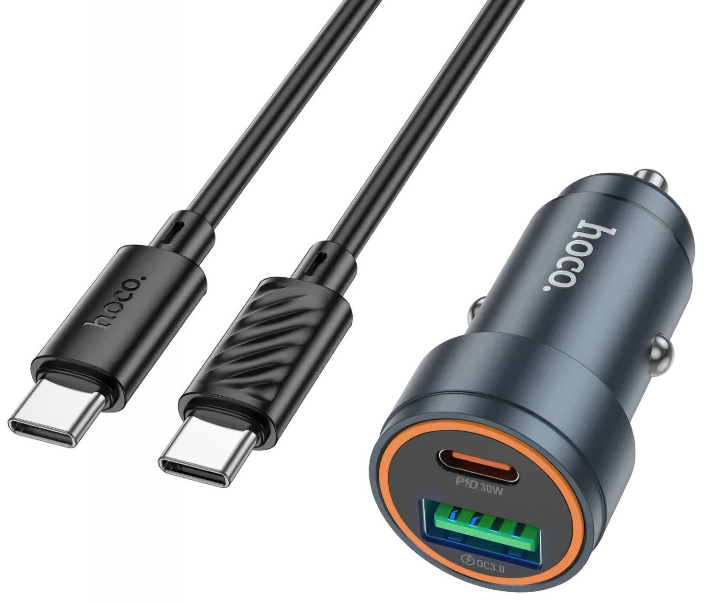 Auto punjač s USB-C kabelom HOCO Z57A, 30W, 3A, 1 x USB-A - 1 x USB-C, Sivi