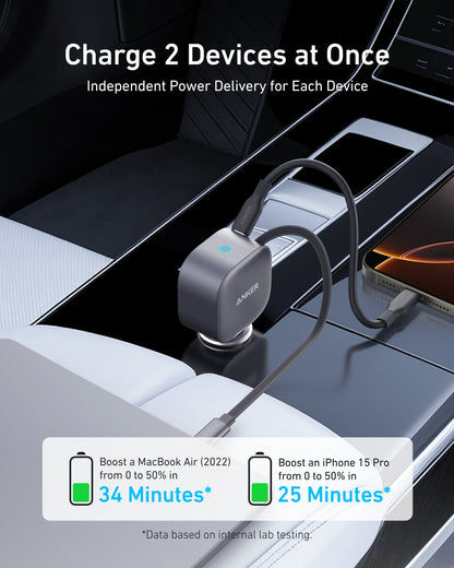 Auto punjač s USB-C kabelom Anker Nano, 75W, 3A, 1 x USB-C, Sivi A2738HA2