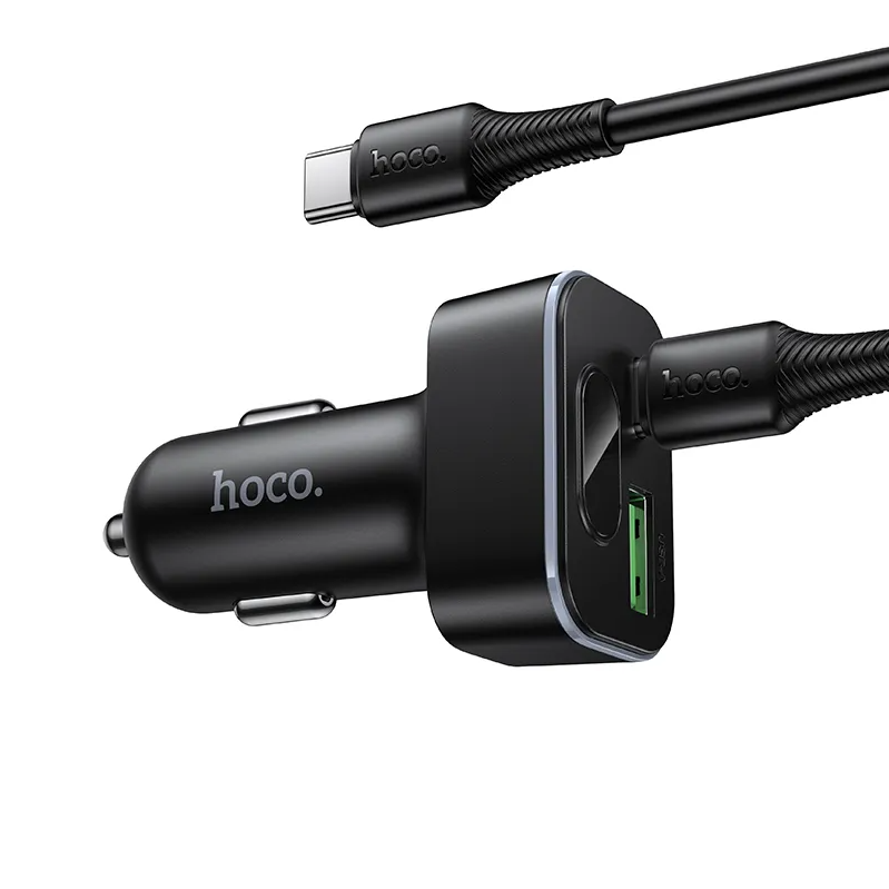 Auto punjač s USB-C kabelom HOCO Z63B Display, 48W, 3A, 1 x USB-A - 1 x USB-C, Crni