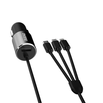 Auto punjač s Lightning / microUSB / USB-C kabelom Dudao R5ProN, 17W, 3.4A, 1 x USB-A, Crni