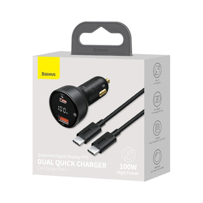 Auto punjač s USB-C kabelom Baseus Superme, 100W, 5A, 1 x USB-A - 1 x USB-C, Crni TZCCZX-01