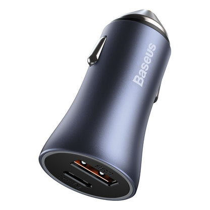 Auto punjač s USB-C kabelom Baseus Golden Contactor, 40W, 5A, 1 x USB-A - 1 x USB-C, sivi TZCCJD-0G