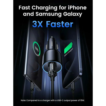 Auto punjač s USB-C kabelom UGREEN CD293, 130W, 5A, 1 x USB-A - 2 x USB-C, Crni