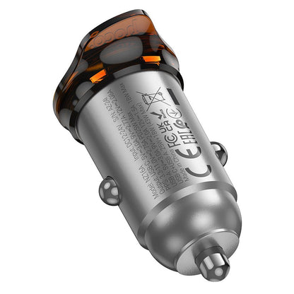 Auto punjač s Lightning kabelom HOCO NZ16A, 43W, 3A, 1 x USB-A - 1 x USB-C, Sivi