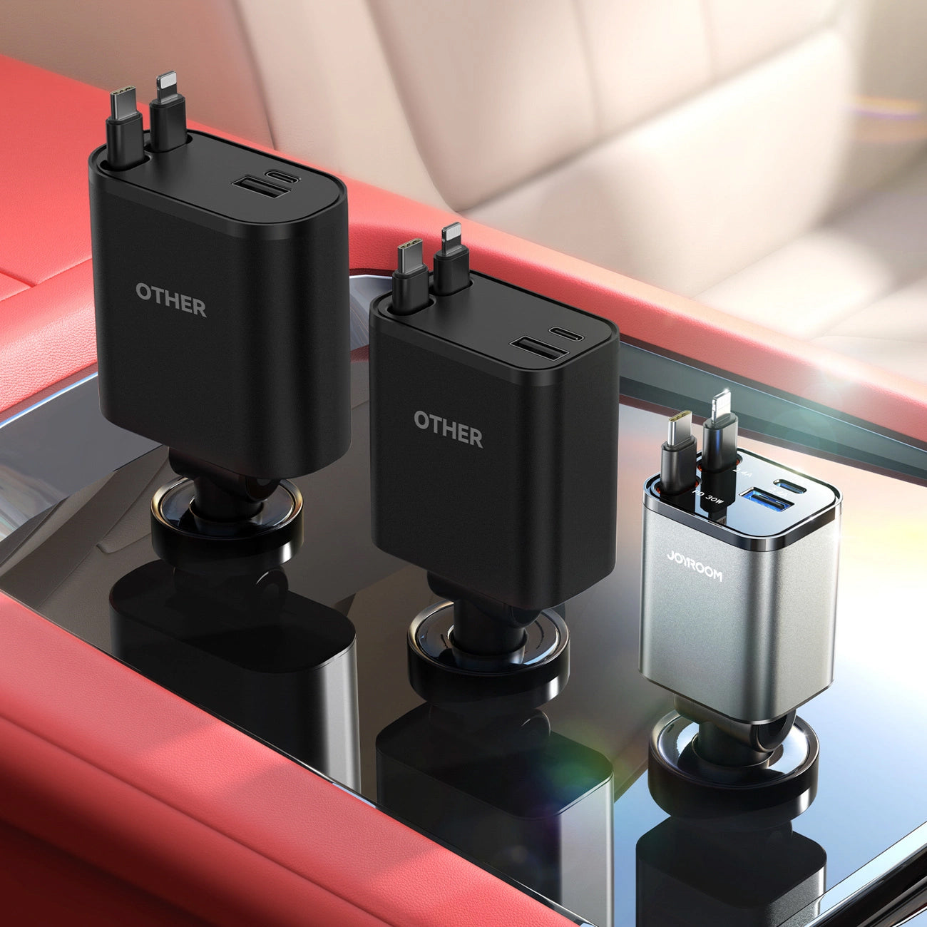 Auto punjač s USB-C / Lightning kabelom Joyroom JR-CCL05, 30W, 3A, 1 x USB-A - 1 x USB-C, Sivi