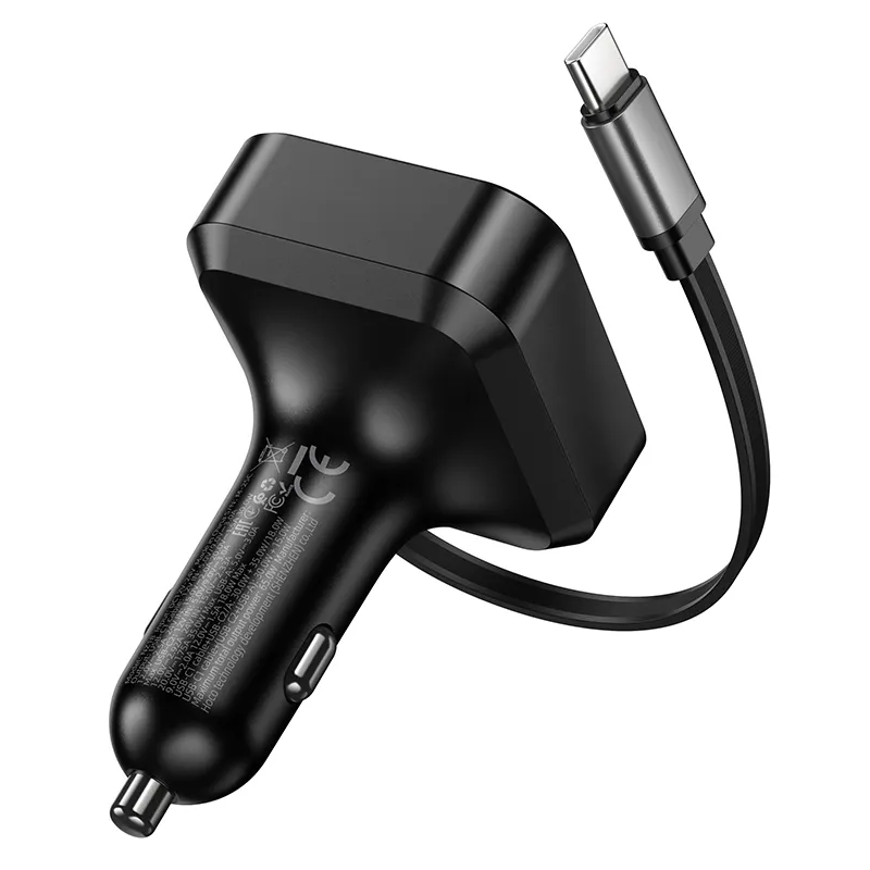 Auto punjač s USB-C kabelom HOCO NZ18, 65W, 3A, 1 x USB-A - 1 x USB-C, Crni