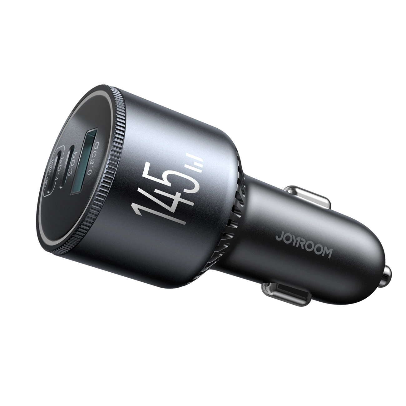 Auto punjač s USB-C kabelom Joyroom JR-CCN07, 145W, 5A, 1 x USB-A - 2 x USB-C, Sivi