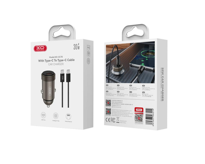 Auto punjač s USB-C kabelom XO Design CC70, 30W, 3A, 1 x USB-C, Crni
