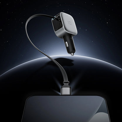 Auto punjač s USB-C kabelom Cuktech CC903P Display, 100W, 5A, 1 x USB-A - 1 x USB-C, Siva