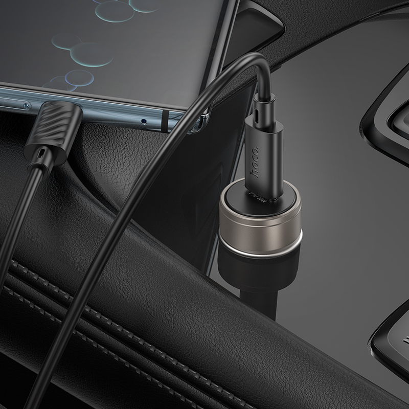 Auto punjač s USB-C kabelom HOCO Z57, 30W, 3A, 1 x USB-C, Siva