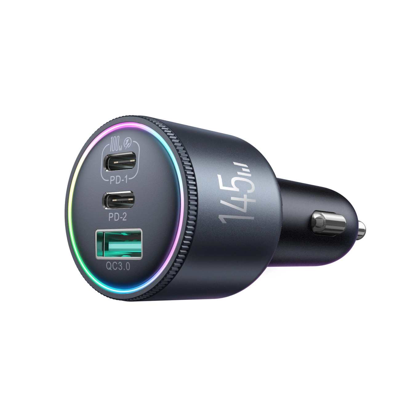 Auto punjač s USB-C kabelom Joyroom JR-CCN07, 145W, 5A, 1 x USB-A - 2 x USB-C, Sivi