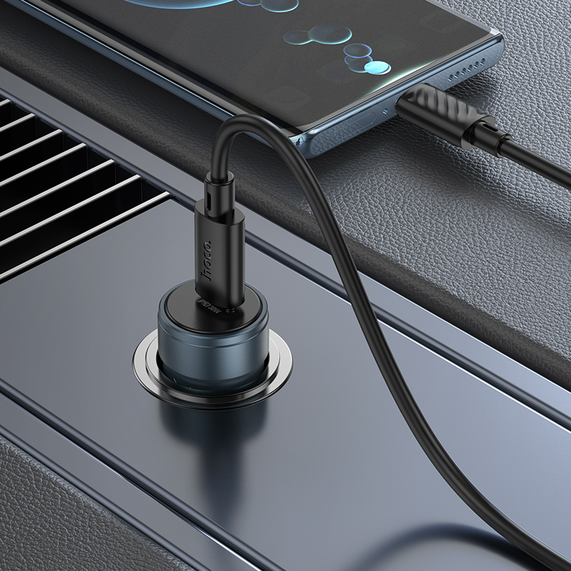 Auto punjač s USB-C kabelom HOCO Z57, 30W, 3A, 1 x USB-C, Siva