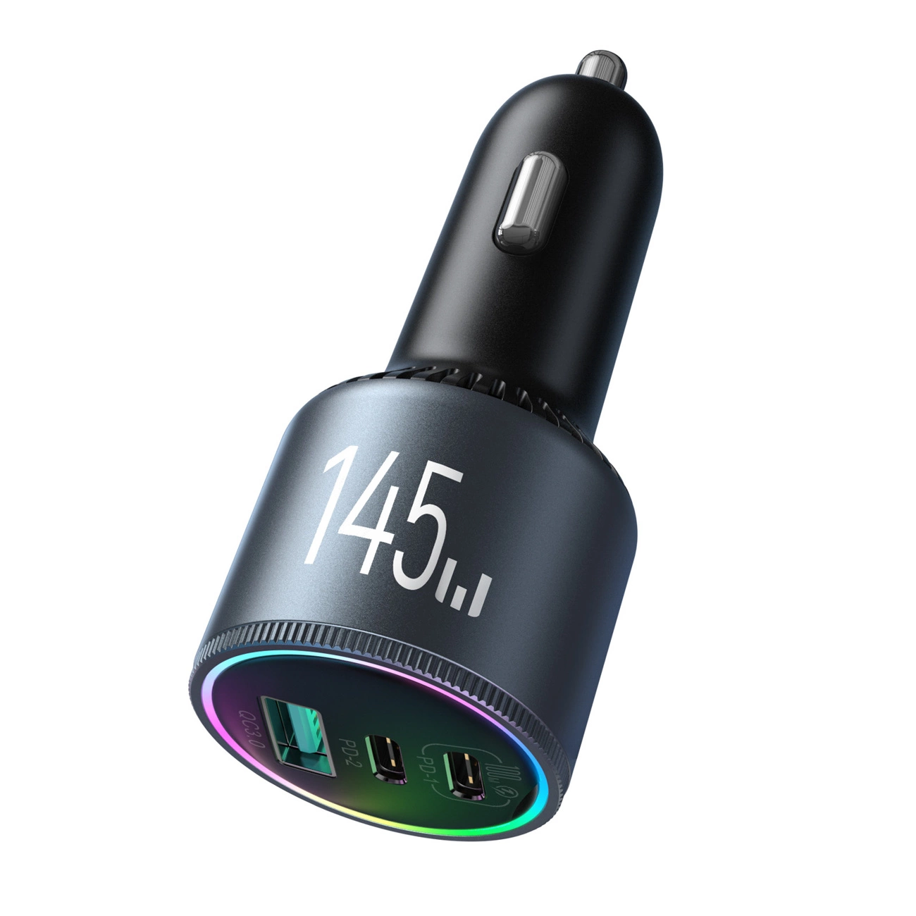 Auto punjač s USB-C kabelom Joyroom JR-CCN07, 145W, 5A, 1 x USB-A - 2 x USB-C, Sivi