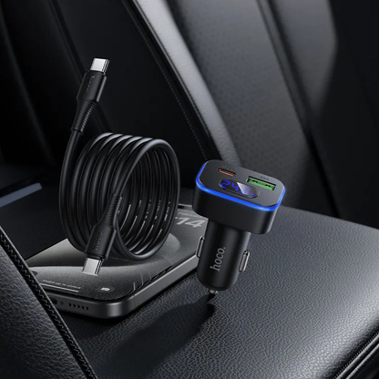 Auto punjač s USB-C kabelom HOCO Z63B Display, 48W, 3A, 1 x USB-A - 1 x USB-C, Crni