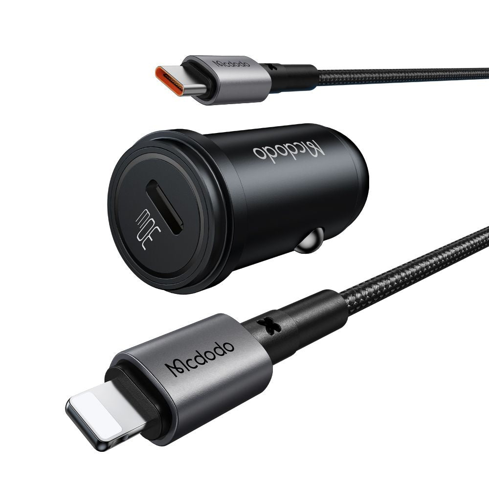 Auto punjač s Lightning kabelom McDodo CC-7492 Obsidian, 30W, 3A, 1 x USB-C, Crni