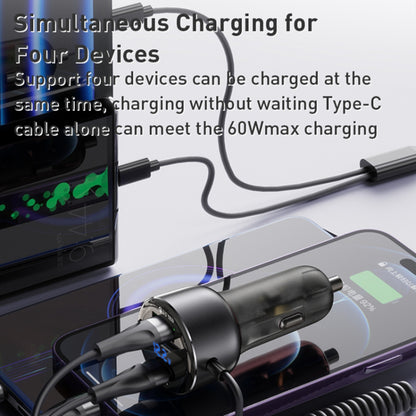 Auto punjač s USB-C / Lightning kabelom Yesido Y58 Display, 60W, 3A, 1 x USB-A - 1 x USB-C, Sivi