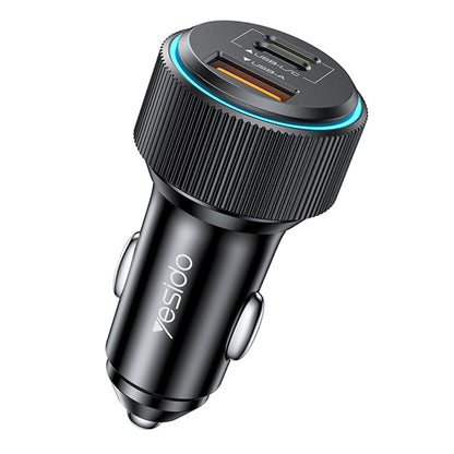 Auto punjač s Lightning kabelom Yesido Y60, 38W, 3A, 1 x USB-A - 2 x USB-C, Crni