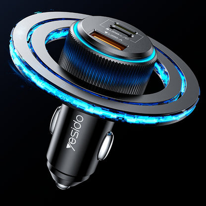 Auto punjač s Lightning kabelom Yesido Y60, 38W, 3A, 1 x USB-A - 2 x USB-C, Crni