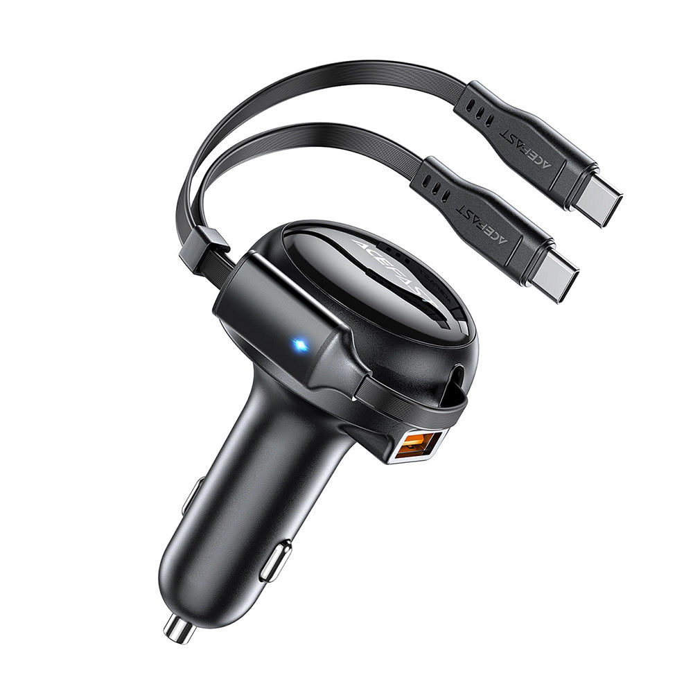 Auto punjač s USB-C kabelom Acefast B13, 53W, 3A, 1 x USB-A, Crni