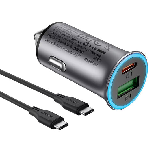 Auto punjač s USB-C kabelom Acefast B16, 95W, 3.25A, 1 x USB-A - 1 x USB-C, Sivi