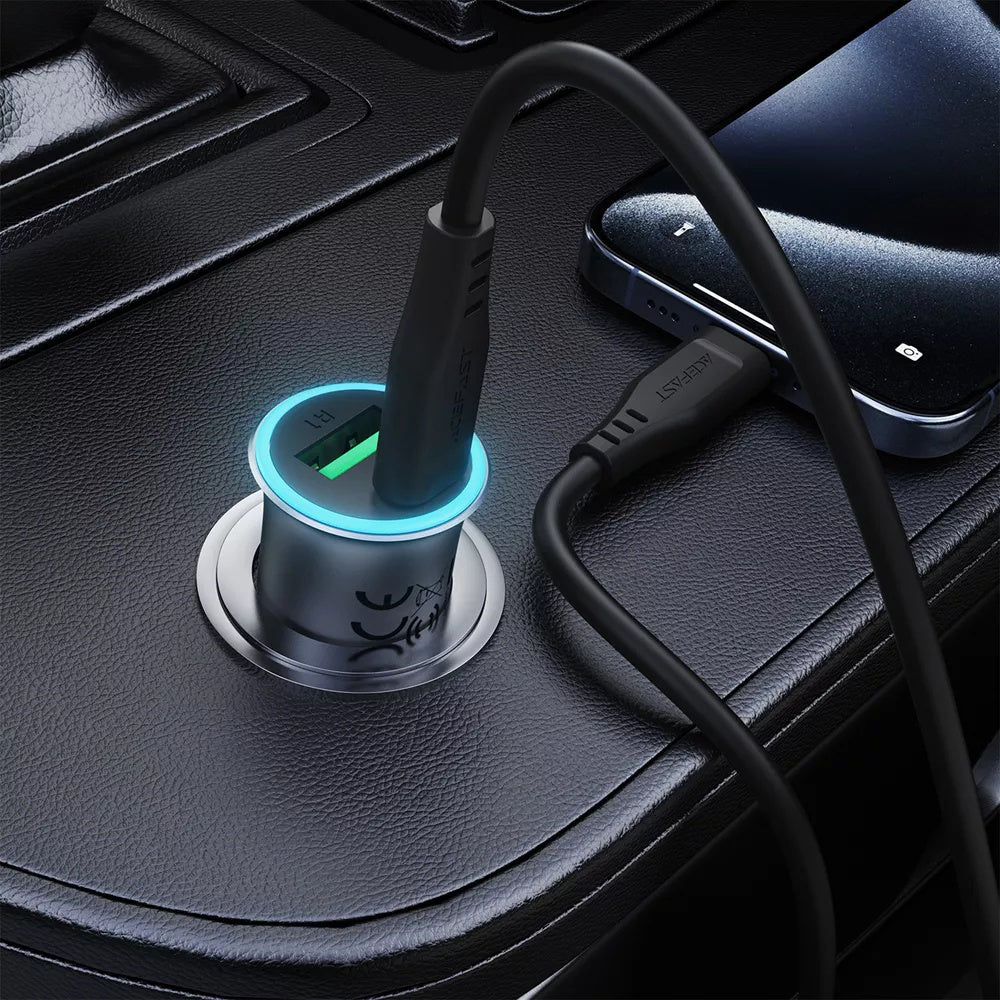 Auto punjač s USB-C kabelom Acefast B16, 95W, 3.25A, 1 x USB-A - 1 x USB-C, Sivi