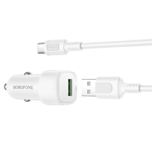 Auto punjač s USB-C kabelom Borofone BZ34 Cloud, 18W, 3A, 1 x USB-A, Bijeli