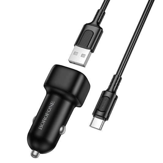 Auto punjač s USB-C kabelom Borofone BZ34 Cloud, 18W, 3A, 1 x USB-A, Crni