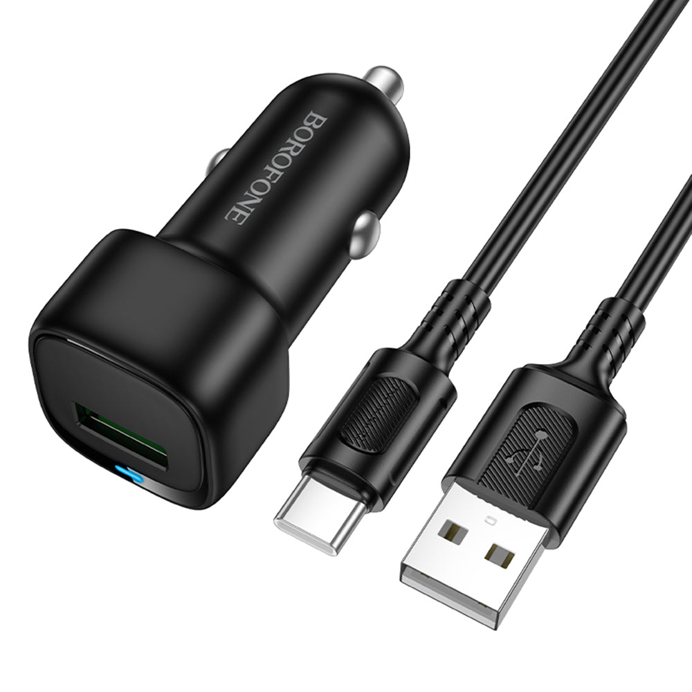 Auto punjač s USB-C kabelom Borofone BZ34 Cloud, 18W, 3A, 1 x USB-A, Crni