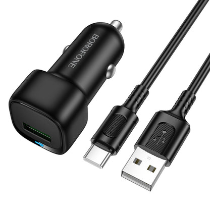 Auto punjač s USB-C kabelom Borofone BZ34 Cloud, 18W, 3A, 1 x USB-A, Crni