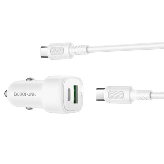 Auto punjač s USB-C kabelom Borofone BZ34B Cloud, 20W, 3A, 1 x USB-A - 1 x USB-C, Bijeli