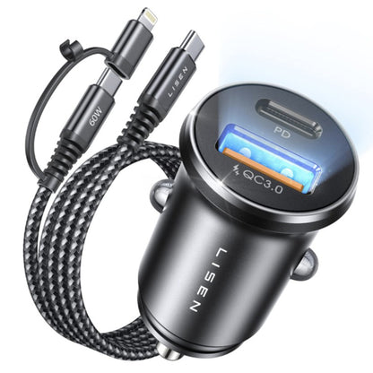 Auto punjač s USB-C / Lightning kabelom Lisen, 48W, 3A, 1 x USB-A - 1 x USB-C, Crni YL0223080035