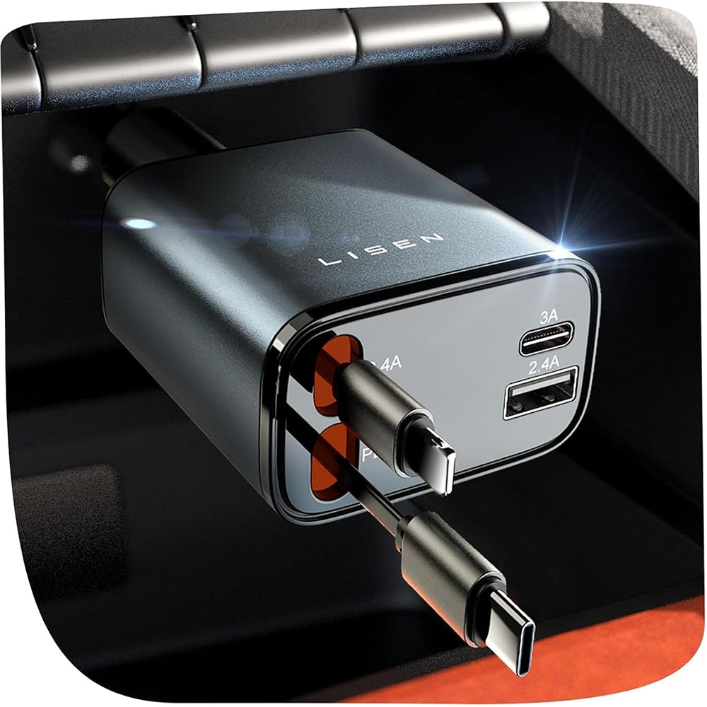 Auto punjač s USB-C / Lightning kabelom Lisen, 69W, 3A, 1 x USB-A - 1 x USB-C, Crni YL0224040031