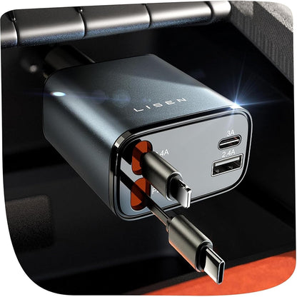 Auto punjač s USB-C / Lightning kabelom Lisen, 69W, 3A, 1 x USB-A - 1 x USB-C, Crni YL0224040031