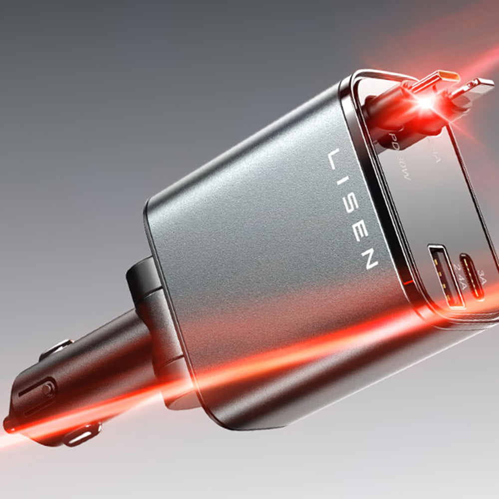 Auto punjač s USB-C / Lightning kabelom Lisen, 69W, 3A, 1 x USB-A - 1 x USB-C, Crni YL0224040031