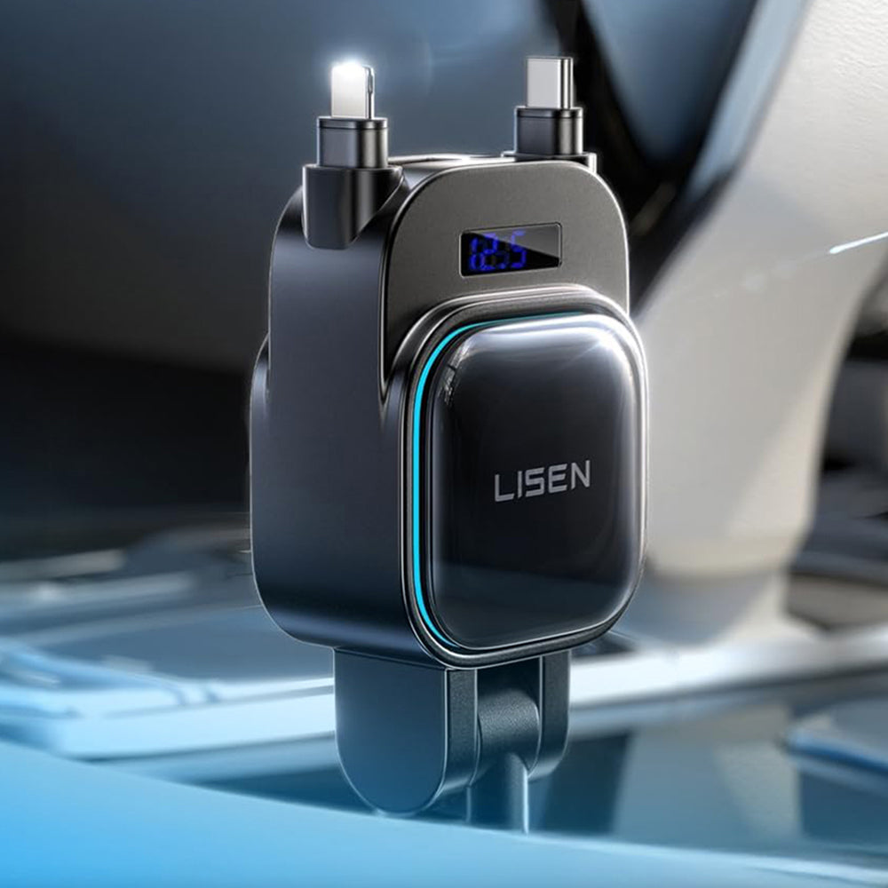 Auto punjač s USB-C / Lightning kabelom Lisen Display, 96W, 3A, 1 x USB-A - 1 x USB-C, Crni YL0224080017