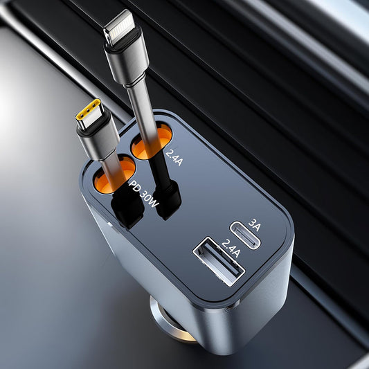 Auto punjač s USB-C / Lightning kabelom Techsuit C1 NanoVoltX, 69W, 3A, 1 x USB-A - 1 x USB-C, Sivi