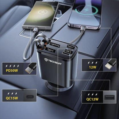 Auto punjač s USB-C / Lightning kabelom Techsuit C1 NanoVoltX, 69W, 3A, 1 x USB-A - 1 x USB-C, Sivi