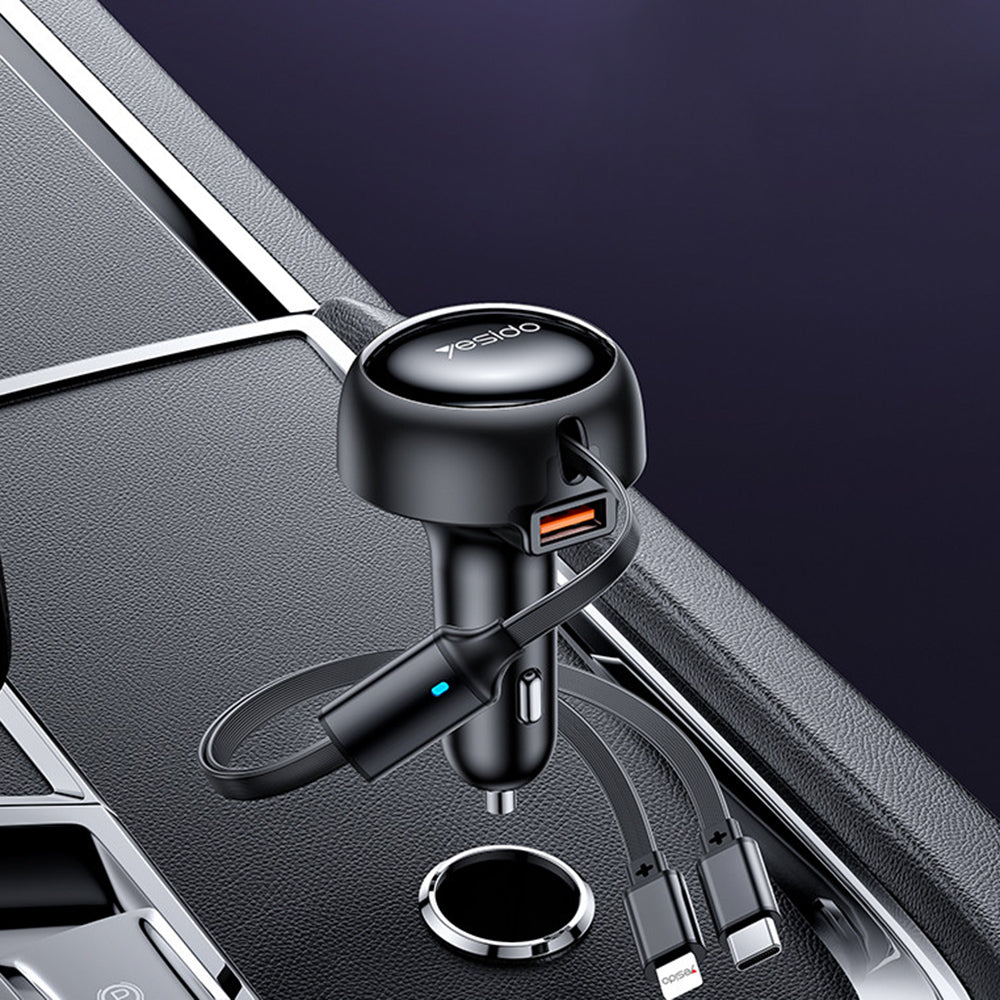 Auto punjač s USB-C / Lightning kabelom Yesido Y61, 53W, 3A, 1 x USB-A, Crni