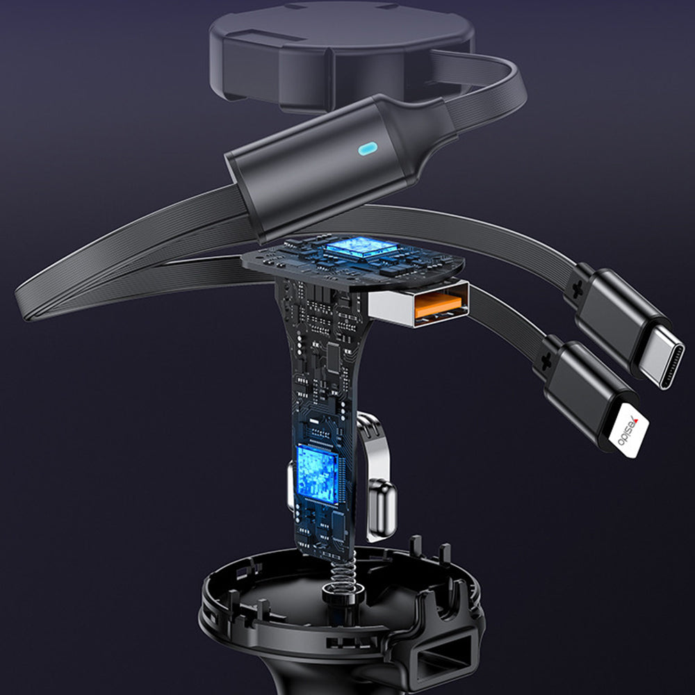 Auto punjač s USB-C / Lightning kabelom Yesido Y61, 53W, 3A, 1 x USB-A, Crni